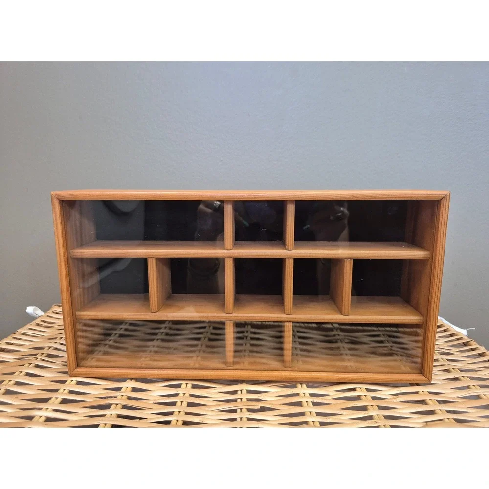 Vintage Tannery Lane Wood Shadow Box Curio Glass Display Case MCM Wall Shelf